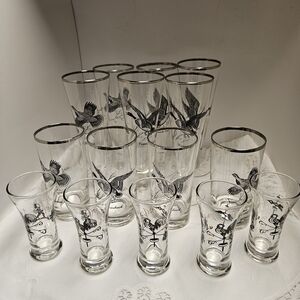 Bird Design Glassware Set with Black Accents